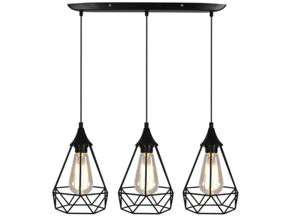 Lampa wisząca Fenimia z trzema czarnymi drucianymi kloszami na długiej listwie