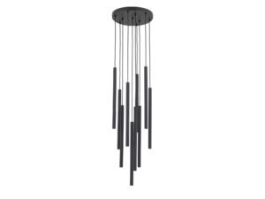 Miniaturka 6 - Czarna lampa wisząca Ferro Koło z dziesięcioma ryflowanymi tubami na białym tle