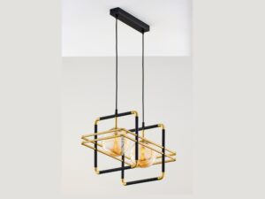 Miniaturka 1 - Lampa wisząca Fiori dwupunktowa z bursztynowymi szklanymi kloszami, widok całości