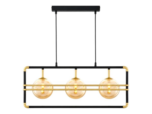 Lampa wisząca Fiori 3-punktowa 68 cm – złota i czarna na białym tle