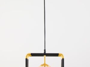 Miniaturka 3 - Lampa Fiori z bursztynowym kulistym kloszem i geometryczną ramą od frontu