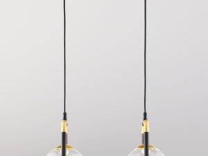 Miniaturka 5 - Lampa Fiori z dwoma przezroczystymi kloszami i złotymi prętami, widok boczny