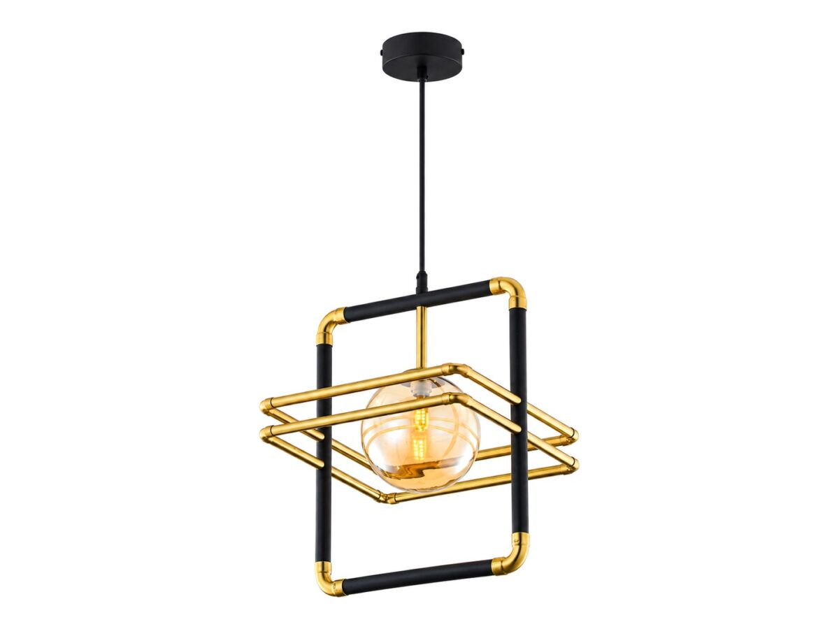 Lampa wisząca Fiori ze szklaną kulą i złotą ramą