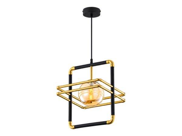 Lampa wisząca Fiori ze szklaną kulą i złotą ramą na białym tle