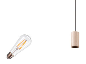 Miniaturka 1 - Beżowa kamienna lampa wisząca Fitu Lamp Set – widok oprawy z przewodem