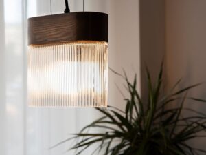 Miniaturka 4 - Lampa FLUMINA A orzechowa ze świecącym ryflowanym kloszem