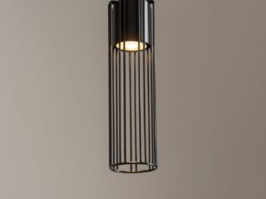 Miniaturka 2 - Detal czarnych prętów klosza lampy Fobia 1 z widoczną oprawą GU10