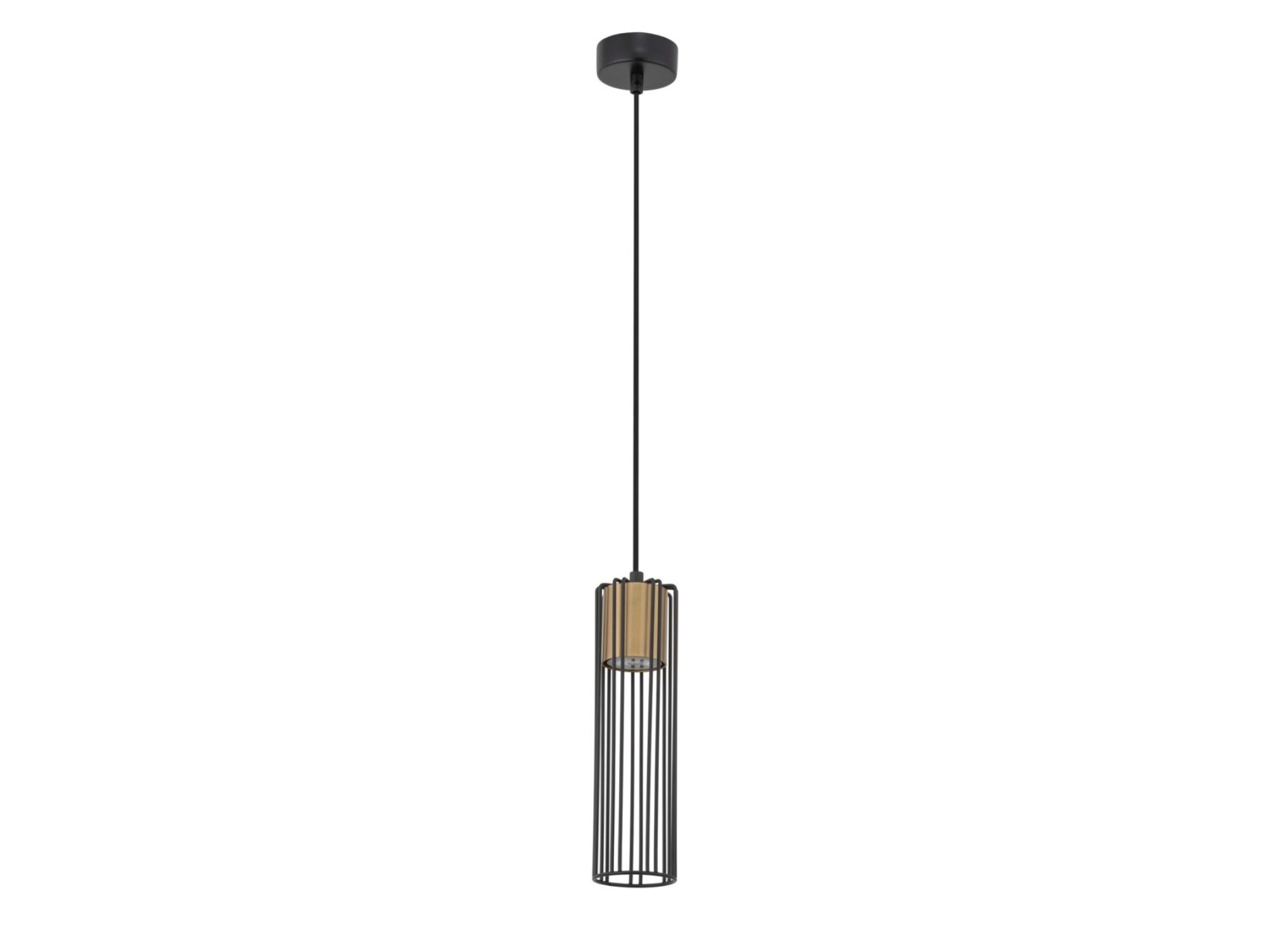 Lampa wisząca Fobia 1 z czarną drucianą osłoną i złotą oprawą wewnętrzną