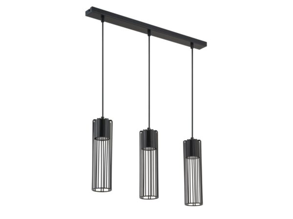Lampa wisząca Fobia 3 liniowa czarna, trzy ażurowe cylindryczne klosze na listwie