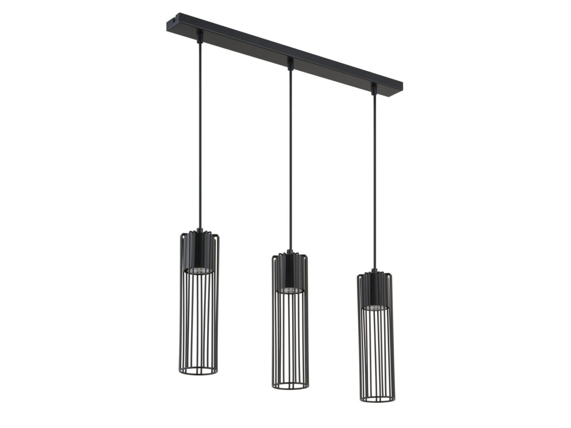 Lampa wisząca Fobia 3 liniowa czarna, trzy ażurowe cylindryczne klosze na listwie