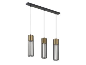 Miniaturka 4 - Lampa wisząca Fobia 3 czarno-złota, trzy klosze z metalowymi prętami i złotym wnętrzem