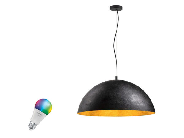 Lampa wisząca Forchini 70 Smart czarno-złota z kloszem i żarówką RGBW