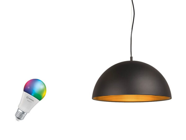 Lampa wisząca Forchini M 50 Smart Set czarno-złota Ø 50 cm i żarówka RGBW