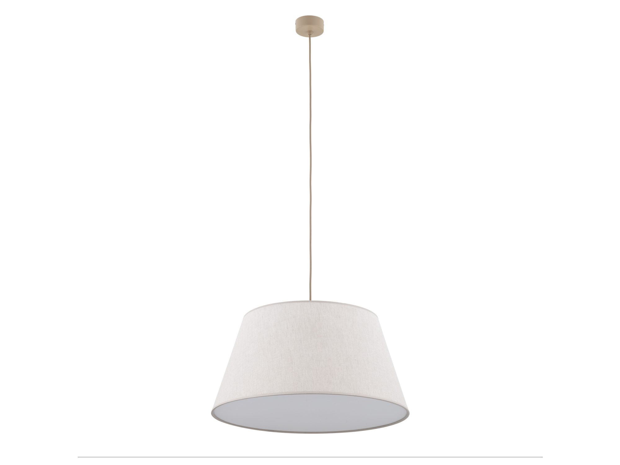 Lampa wisząca Formo z lnianym abażurem w piaskowym beżu na białym tle