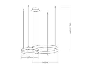Miniaturka 3 - Wymiary lampy wiszącej Galedona: pierścienie 40 i 60 cm, regulowany zwis