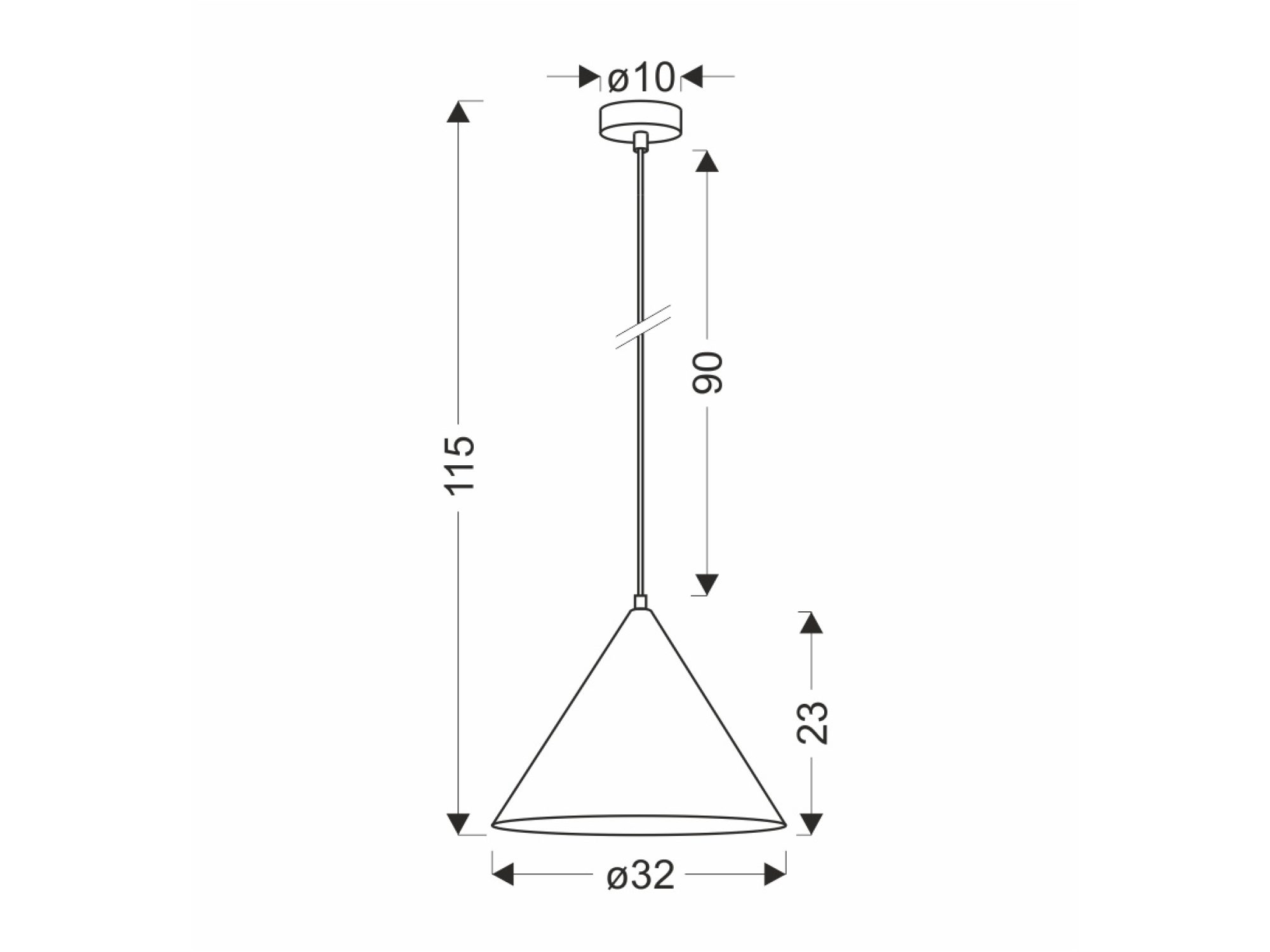 Rysunek wymiarów lampy wiszącej Galonira 32 cm