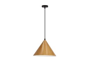 Miniaturka 1 - Lampa wisząca Galonira z jasnym dębowym kloszem na białym tle