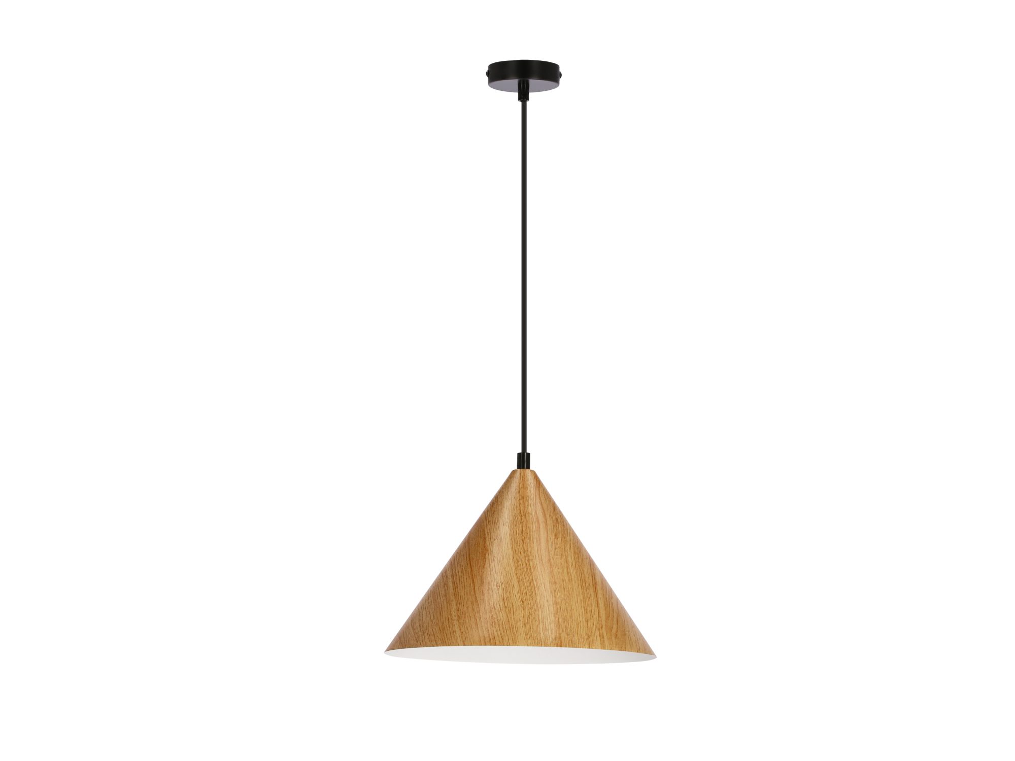 Lampa wisząca Galonira z jasnym dębowym kloszem na białym tle