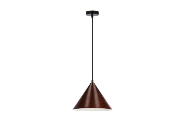 Lampa wisząca Galonira z ciemnym orzechowym kloszem na białym tle