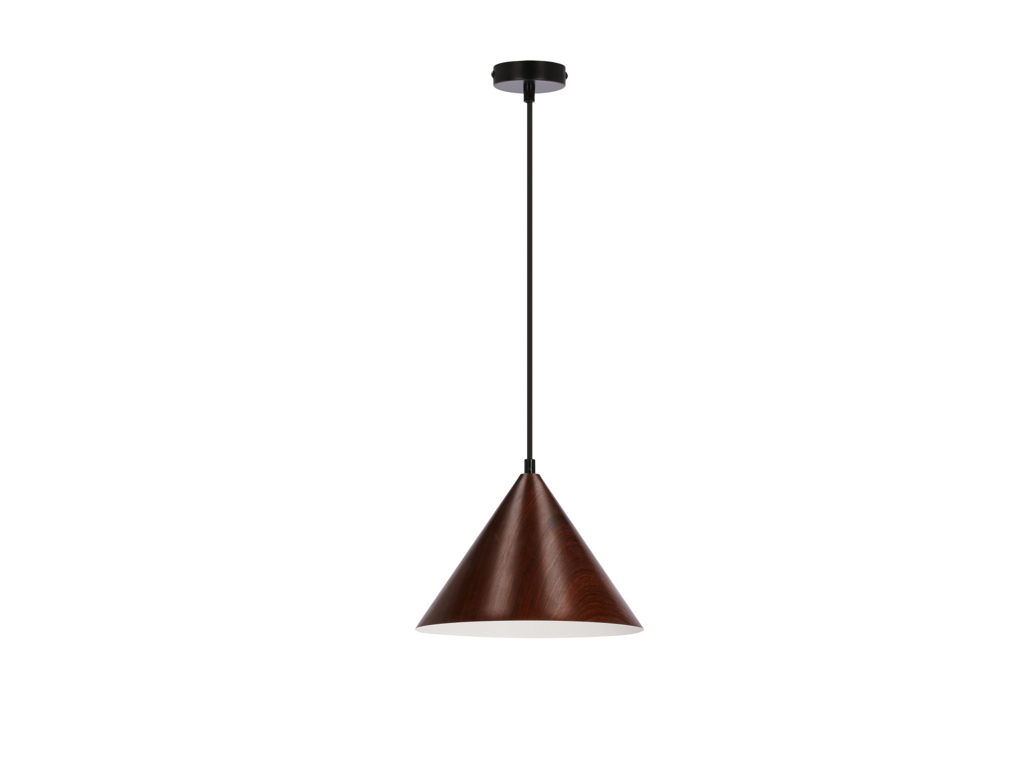 Lampa wisząca Galonira z ciemnym orzechowym kloszem na białym tle