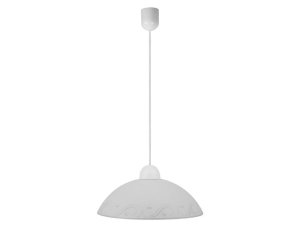Lampa wisząca Galovano biały szklany półkolisty klosz z ornamentem