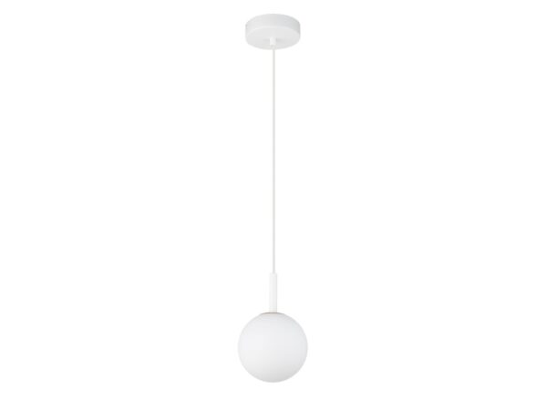 Lampa wisząca Gama 1 biała z mleczną kulą na białym tle