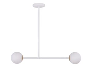 Miniaturka 5 - Lampa wisząca Gama 2 biała z poziomym ramieniem i dwiema białymi szklanymi kulami