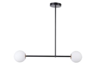 Miniaturka 2 - Lampa wisząca Gama 2 z czarnym metalowym ramieniem i dwiema białymi kulami ze szkła