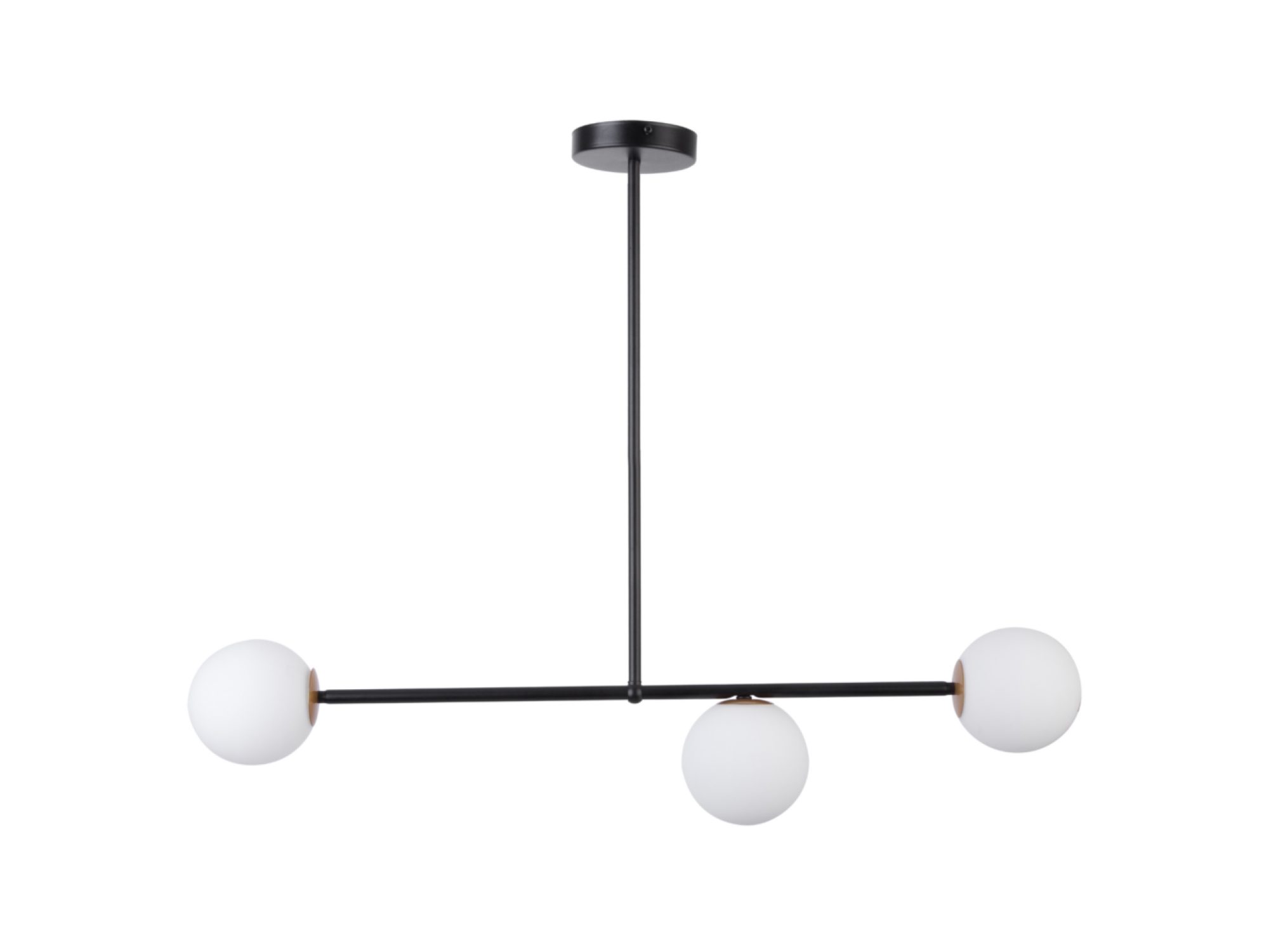 Lampa wisząca Gama 3 czarna z trzema mlecznymi kulami na białym tle