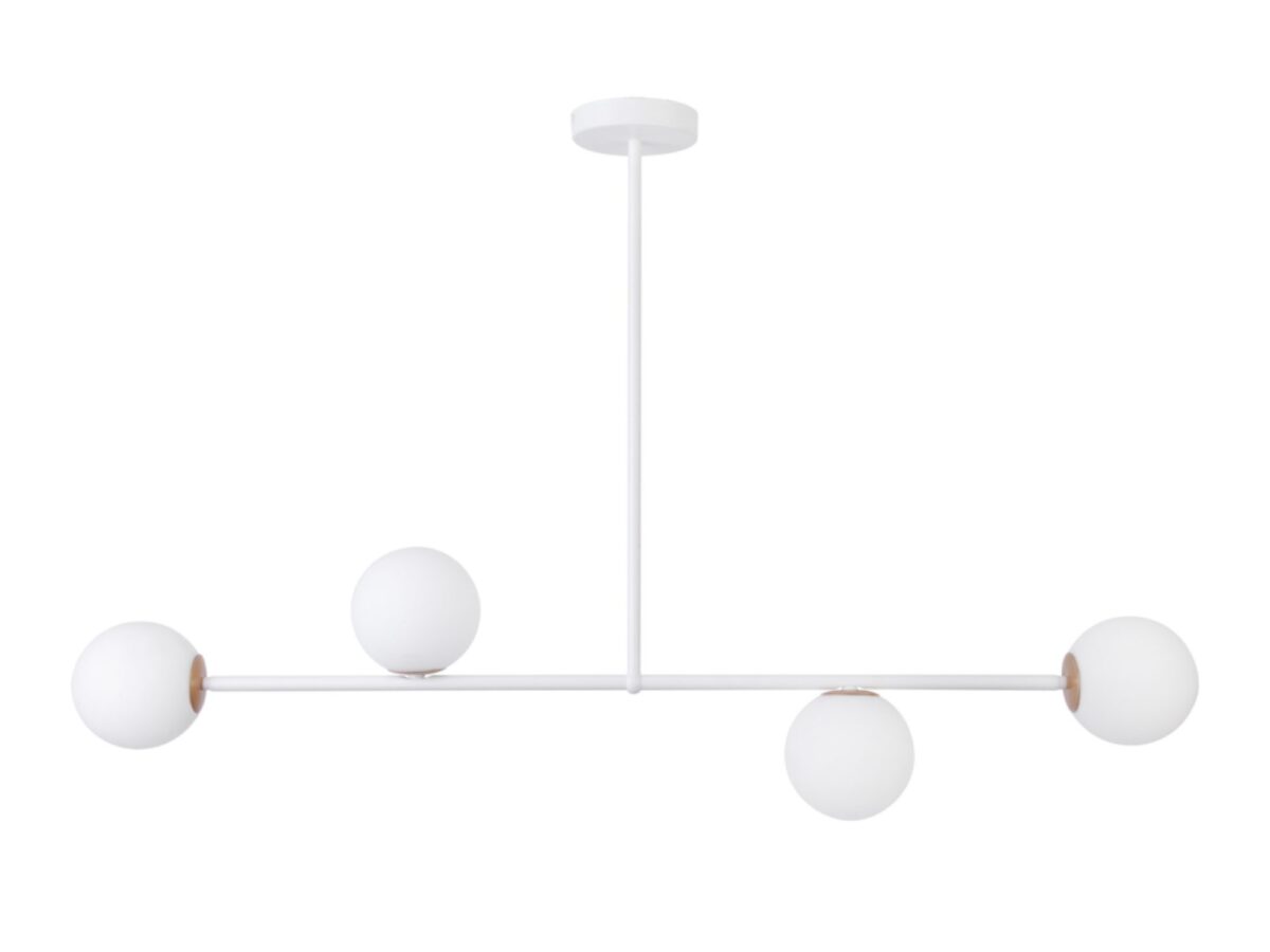 Lampa wisząca Gama 4 – 4-punktowa z mlecznymi kulami