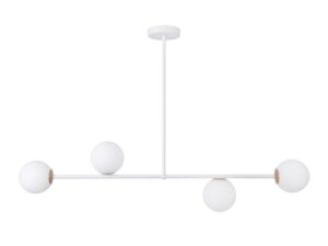 Miniaturka 4 - Lampa wisząca Gama 4 biała z czterema mlecznymi szklanymi kulami na poziomym ramieniu