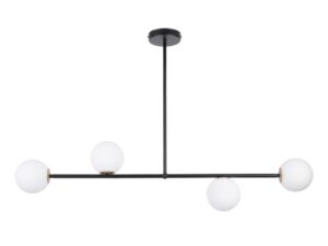Miniaturka 2 - Lampa wisząca Gama 4 czarna z czterema białymi szklanymi kloszami kulistymi