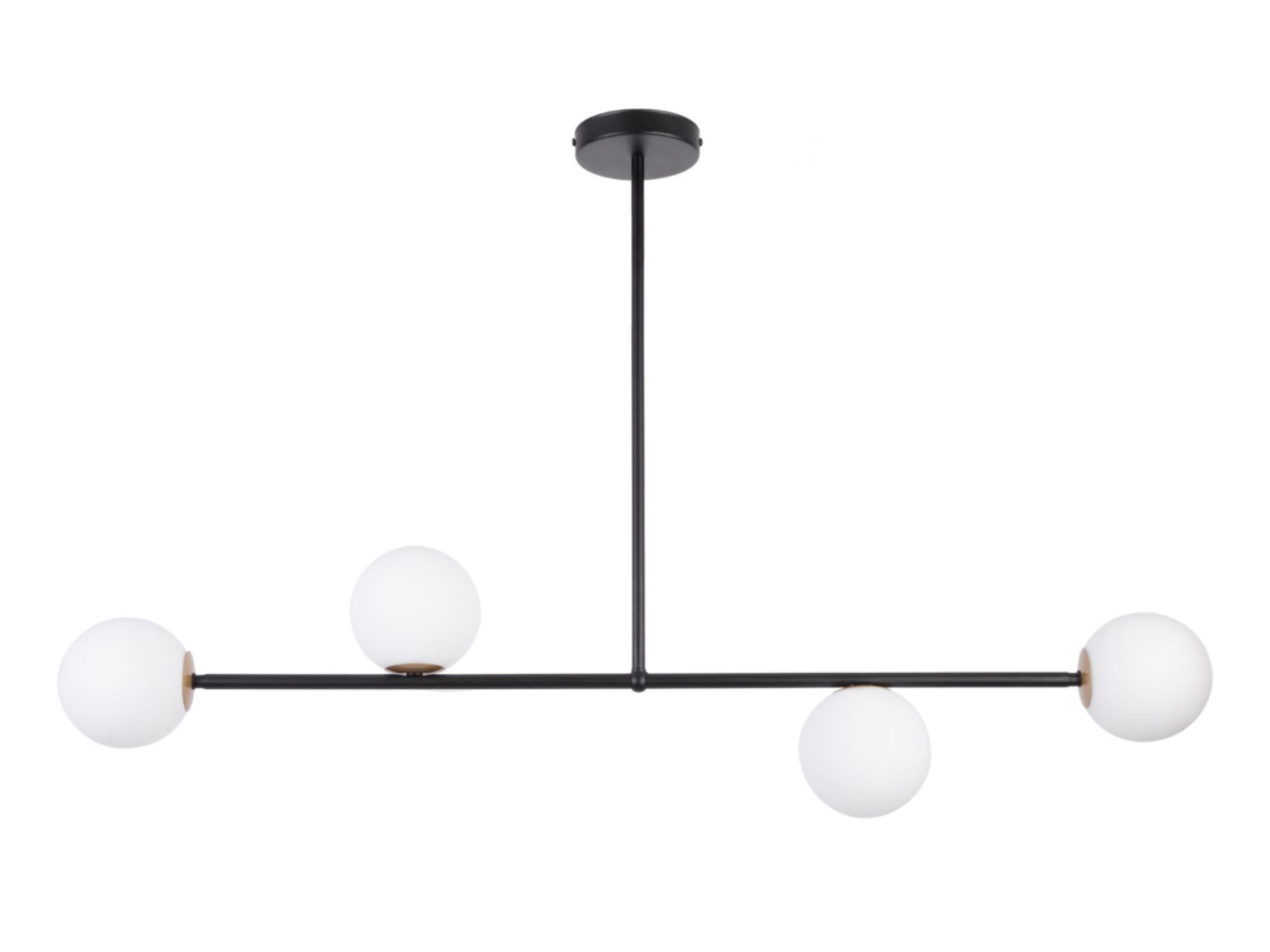 Lampa wisząca Gama 4 czarna z czterema białymi szklanymi kloszami kulistymi