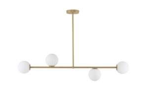 Miniaturka 3 - Lampa wisząca Gama 4 w kolorze złotego beżu z czterema białymi szklanymi kulami
