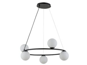 Miniaturka 7 - Lampa wisząca Gama koło 5 czarna z pięcioma kulami na białym tle