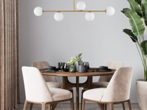 Miniaturka 3 - Lampa Gama 5 w kolorze złotego beżu z pięcioma szklanymi kulami