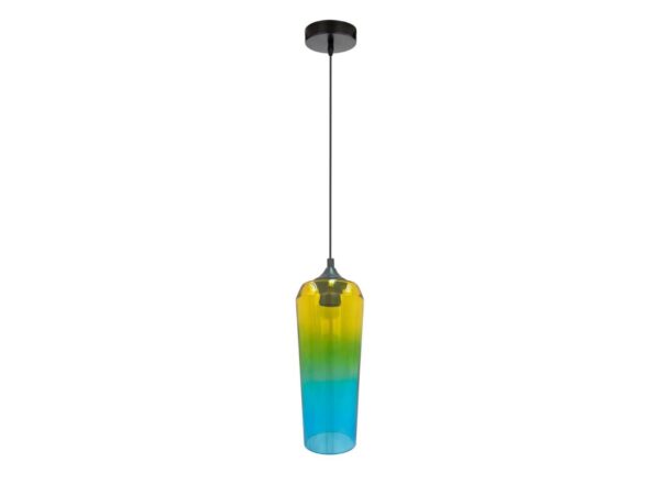Lampa wisząca Gilesena – żółto-zielony i turkusowy szklany klosz na czarnym zawieszeniu