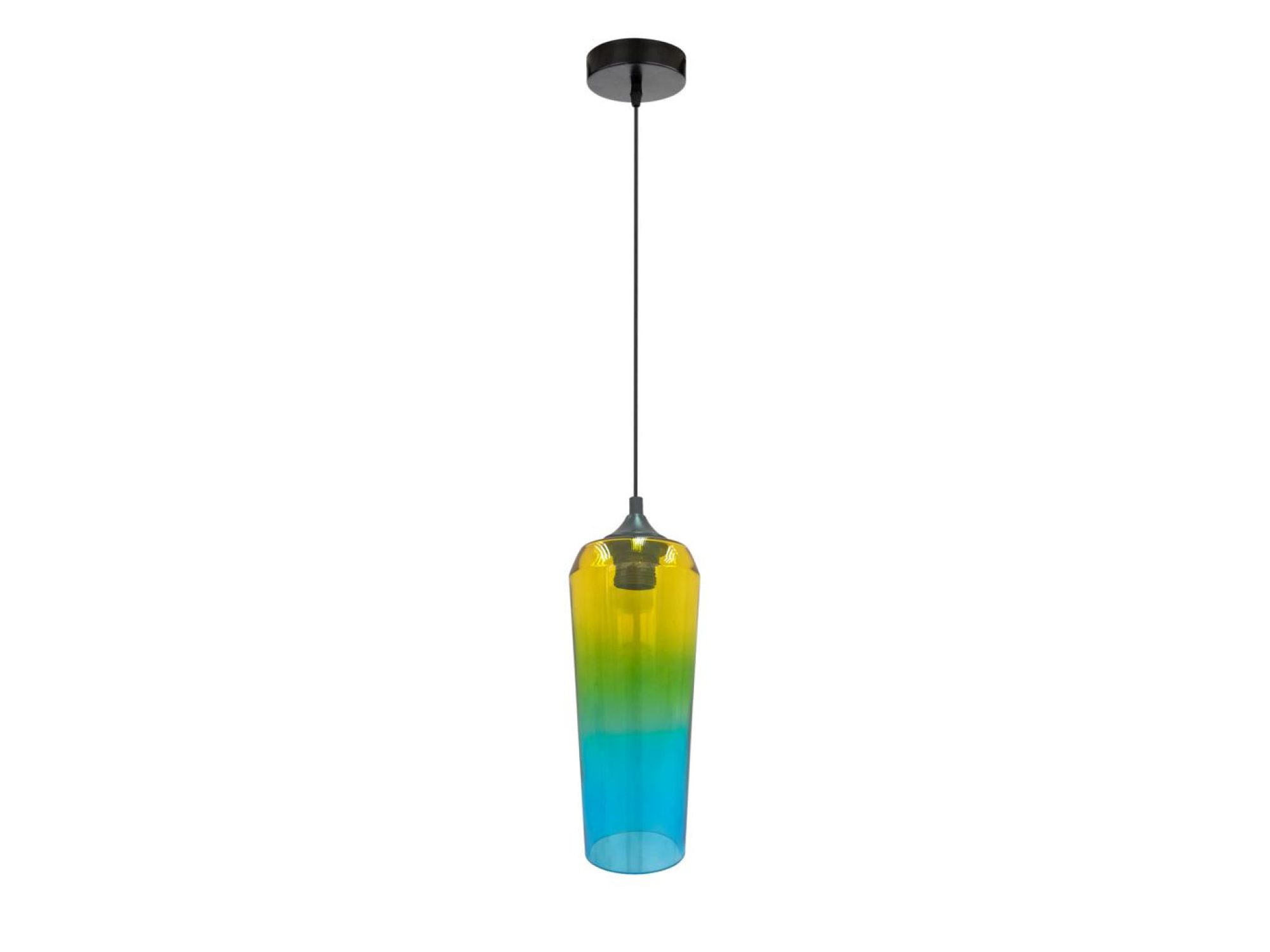 Lampa wisząca Gilesena – żółto-zielony i turkusowy szklany klosz na czarnym zawieszeniu