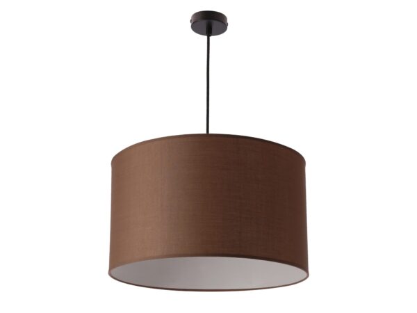 Lampa wisząca Gilevano z brązowym cylindrycznym abażurem z tkaniny