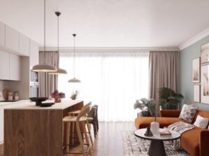 Miniaturka 3 - Lampa wisząca GIREA taupe w salonie z jadalnią