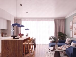 Miniaturka 3 - Lampa wisząca GIREA ultramaryna w salonie z jadalnią