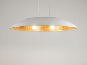 Miniaturka 7 - Lampa wisząca Gondola M biało-miedziana, dwa świecące punkty wewnątrz klosza
