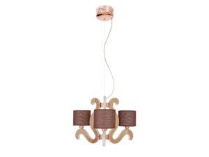 Miniaturka 6 - Lampa wisząca Gorelo miedziana z trzema brązowymi abażurami i ramionami LED