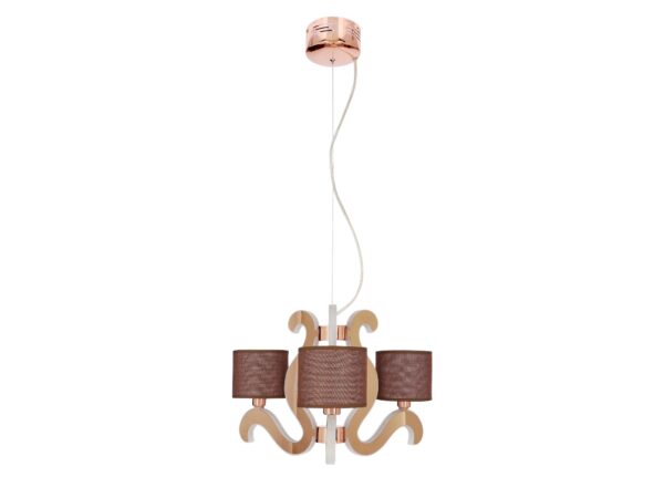 Lampa wisząca Gorelo miedziana z trzema brązowymi abażurami i ramionami LED