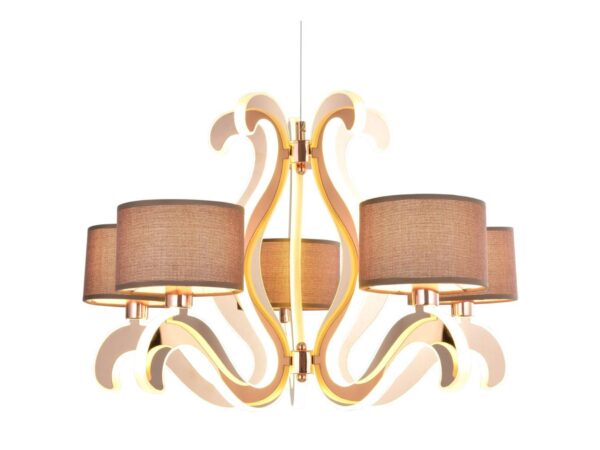 Lampa wisząca Gorelo pięciopunktowa miedziana z brązowymi abażurami i LED