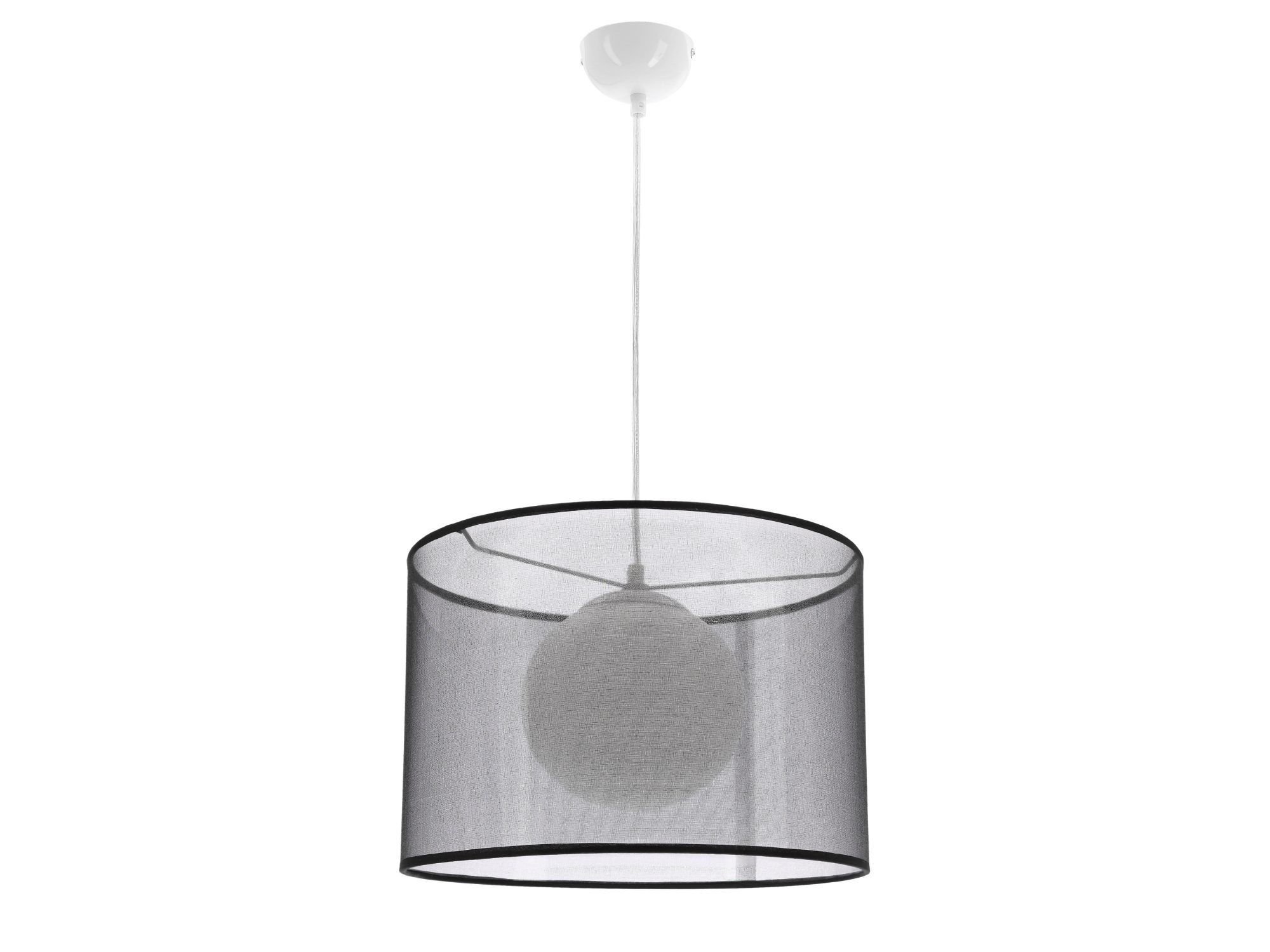 Lampa wisząca Goresena z czarnym abażurem z organzy i szklaną kulą