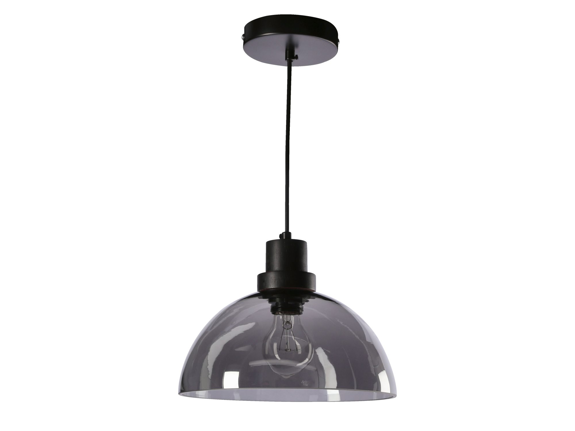 Czarna lampa wisząca Goreva z dymionym szklanym kloszem