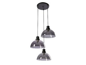 Miniaturka 2 - Lampa wisząca Goreva czarna z trzema przydymionymi półkulistymi kloszami na białym tle