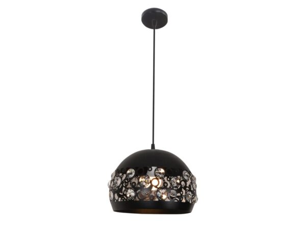 Czarna lampa wisząca Gorinia 30 cm z kryształkami w ażurowym kloszu