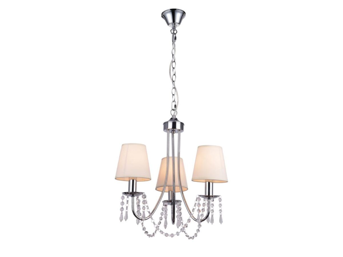 Lampa wisząca Gorometa 3-punktowa beżowa z kryształkami